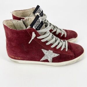Golden Goose Francy High Top Sneakers Burgundy Maroon 39 Italy US 9